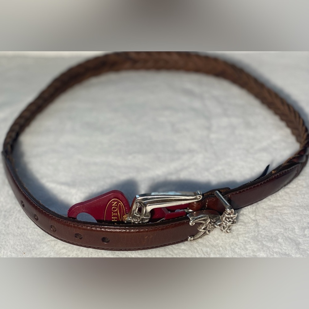 Brighton Braided Brown Leather Belt Silver Flower Buckle Q3707 Small 28 New